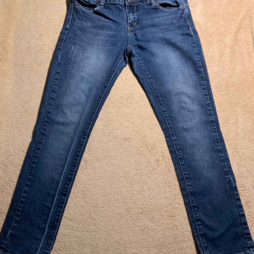 Rue 21 Women 9/10 Denim Blue Straight Leg Low Raise 5‎ Pocket Button Zip Jeans
